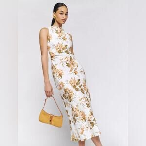 Reformation NEW Casette Linen Midi Dress in Bella White Floral 10